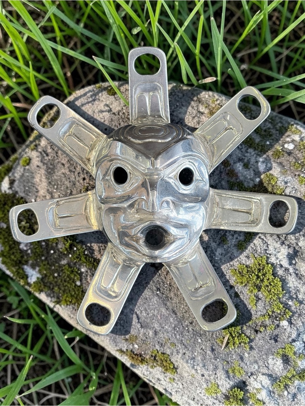 Huge First Nations Sterling‎ Silver Sun Mask Pendant